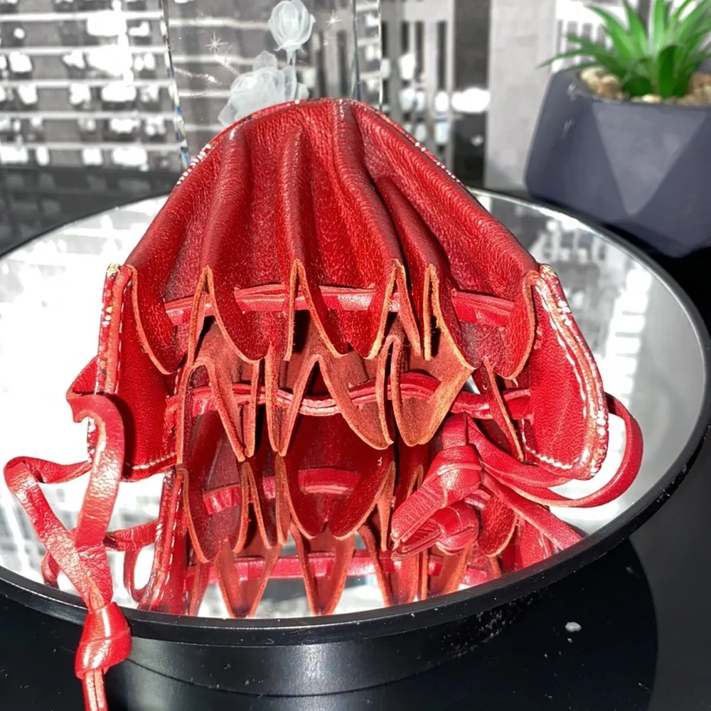 Authentic GOYARD Herringbone Leather Mini Drawstring Pouch Bag Bordeaux - Picture 9 of 17